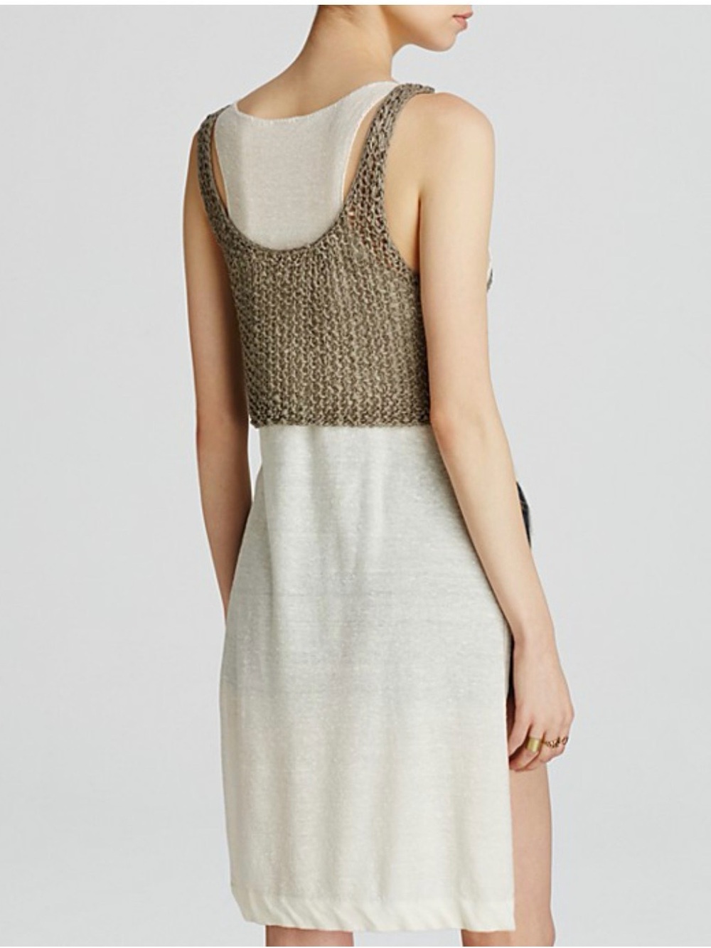 Free People Cream Midi Tank Dress with Brown Cropped Knit Overlay